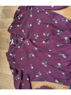 Elodie Burgundy Floral Tulip Top with Yellow Accents